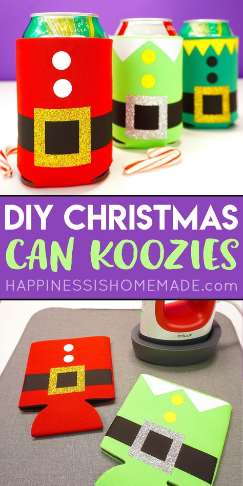 Christmas Koozie Ideas Vinyl, Christmas Koozie Sayings, Christmas Koozie Ideas, Can Koozie Ideas, Christmas Koozies, Christmas Koozie, Cricut Koozies, Elf Diy, Koozies Diy