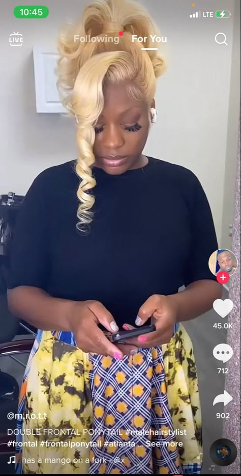 Lacefront Wig Hairstyles Ponytail, Blond Frontal Ponytail, Updo Wig Styles For Black Women, Blonde Updo Hairstyles For Black Women, 613 Frontal Ponytail, 613 Double Frontal Ponytail, 613 Updo Wig, Blonde Frontal Updo, Big Bangstyle Hair