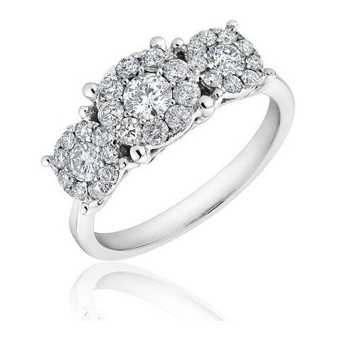 Reeds White Gold Three-Stone Diamond Flower Cluster Engagement Ring... ($1,800) ❤ liked on Polyvore 3 Stone Engagement Rings Round, Budget Engagement Rings, 3 Stone Diamond Ring, Stone Diamond Ring, Three Stone Diamond Ring, Rings Accessories, 3 Stone Engagement Rings, Flower Engagement Ring, Flower Cluster