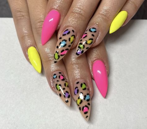 Rainbow Leopard Nails, Bright Leopard Nails, Neon Leopard Print Nails, Colorful Leopard Nails, Neon Cheetah Nails, Bright Leopard Print Nails, Lisa Frank Nail Designs, Colorful Cheetah Print Nails, Neon Animal Print Nails