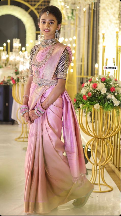 Half Sarees Latest Designs For Wedding, Saree Function For Kids, Kanchi Pattu Lehenga Half Saree, Pastel Sarees, Ns Creations, Kids Saree, Pattu Sarees Wedding, Pink Half Sarees, Pattu Lehenga