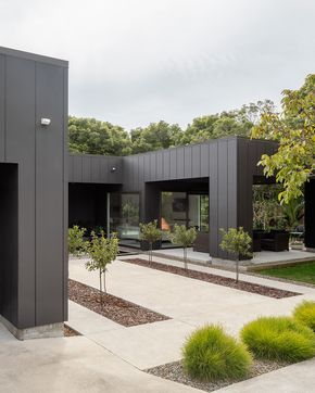 Stria Cladding, House Exterior Cladding, Black Cladding, Exterior Wall Cladding, Daniel Libeskind, External Cladding, House Cladding, James Hardie, Garden Courtyard