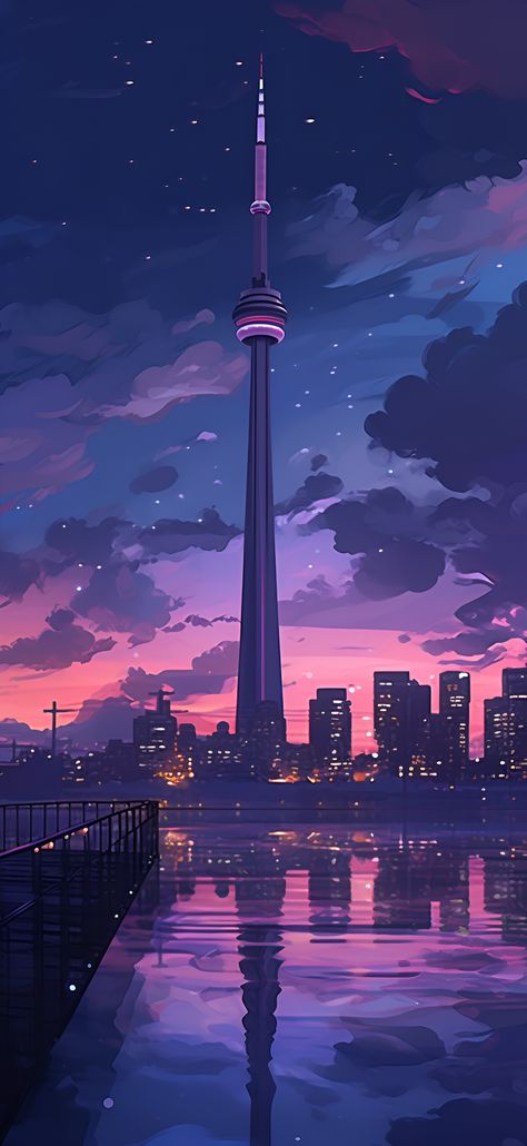 Dreamy lavender aesthetic view of the Toronto skyline featuring the CN Tower. Wallpaper For Tablet Samsung Aesthetic Purple, Iphone 12 Wallpaper Aesthetic, Android Tablet Wallpaper, Toronto Wallpaper, Lavender Aesthetic Wallpaper, Streamer Aesthetic, Purple Galaxy Wallpaper, Purple City, Cityscape Wallpaper