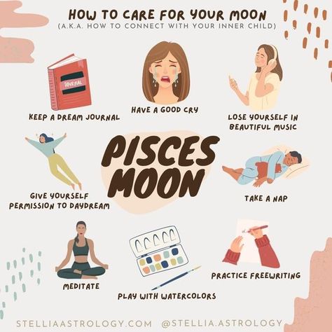 Moon Sign Pisces, Pisces Self Care, Pisces Moon Woman, Pisces Moon Tattoo, Pisces Magic, Virgo Sun Pisces Moon, Astrology Printables, Pisces Meaning, Libra Sun Pisces Moon