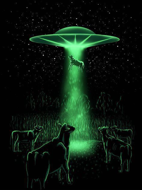 Cows At Night, Spaceship Aesthetic, Aesthetic Cow, Ufo Photography, Alien Stuff, Cow Graphic, Alien Halloween, Alien Spacecraft, Ufo Art