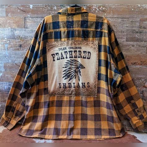 New From My Craft Boutique Tyler Childres Feathered Indian Upcycled Handcrafted Dip Dyed Bleached Flannel Shirt Men's Size 3 Xl Measures 30" P To P 33" Long I Will Not Be Accepting Offers On This Item Recommended Hand Wash Hang To Dry Touch Up With Iron Or Steamer Upcycled Flannel Shirts, Bleached Flannels, Flannel Upcycle, Flannel Shirt Refashion, Bleached Flannel Shirt, Bleached Flannel, Craft Boutique, Upcycled Flannel, Upcycle Tshirt