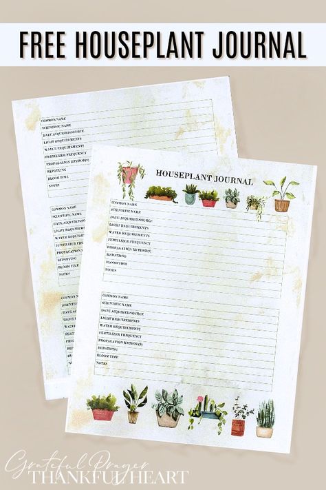 Houseplant Journal | Grateful Prayer | Thankful Heart House Plant Journal Ideas, Plant Care Printable Free, Houseplant Journal, Gardening Journal Printables, Plant Care Journal, Journal Grateful, House Plant Journal, Garden Journaling, Dirt Therapy