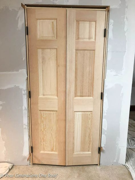 Framing A Closet, Slanted Ceiling Closet, Closet Doors Painted, Lake Bedroom, Wood Closet Doors, French Closet, French Closet Doors, French Doors Bedroom, Diy Closet Doors