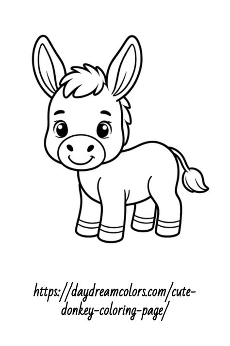 Donkey Template Free Printable, Farm Coloring Pages Free Printables, Donkey Drawing Easy, Simple Animal Coloring Pages, Donkey Outline, Donkey Coloring Page, Donkey Printable, Cute Donkey Drawing Art, Donkey Cartoon