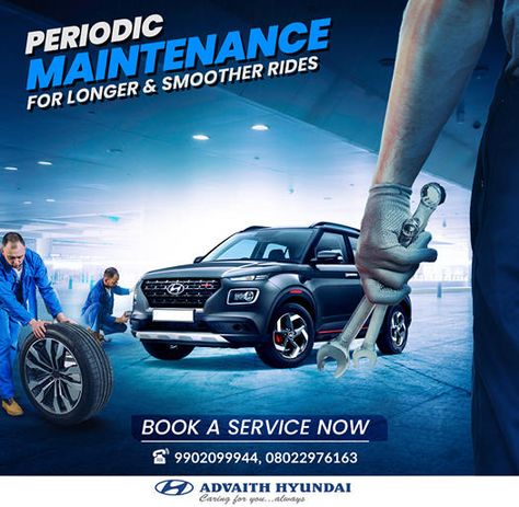 Periodic Maintenance for your car that Provides Smoother Rides visit us for Quality Service. Call: 9902099944, 08022976163 Or Book Now: https://www.advaithhyundai.com/service-booking #AdvaithHyundai #PeriodicMaintenance #BestCarService #CarCare #caringforyoualways #cars #trending Car Service Ads, Car Service Design, Oil Replacement, Logistics Design, Car Advertising Design, Social Media Advertising Design, Ad Car, 광고 디자인, Truck Repair