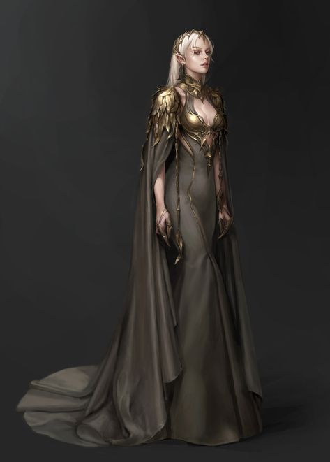 ArtStation - Trabajo personal_elfo oscuro_191105 Fantasy Art Dress, Dessin Game Of Thrones, Look Gatsby, Two And Half Men, Elven Queen, Fantasy Queen, Elven Dress, Queen Outfits, Elf Dress