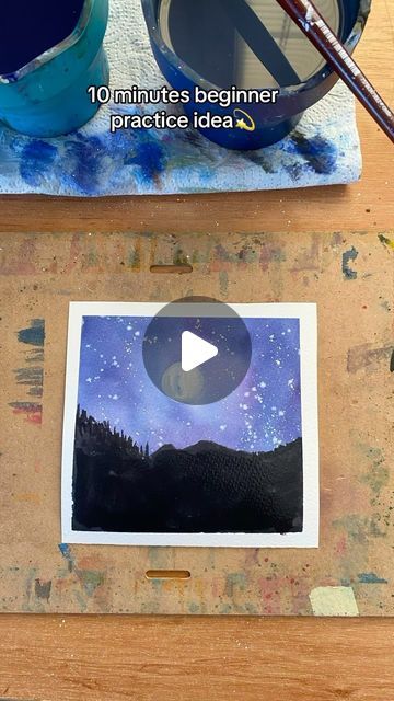 Ivet Zdenkova | Artist | Easy painting | Watercolor on Instagram: "Night sky watercolor tutorial for beginners

#watercolor #watercolors #watercolours #watercolour #watercolourbeginner #watercolourbeginners #watercolorart #watercolordailyart #watercolourart #watercolourartist #watercolourartists #watercolourartistsoninstagram" Watercolor Tutorial For Beginners, Sky Watercolor Painting, Night Sky Watercolor, Beginners Watercolor, Watercolor Night Sky, Sky Watercolor, Instagram Painting, Watercolor Tutorial, Watercolor Sky