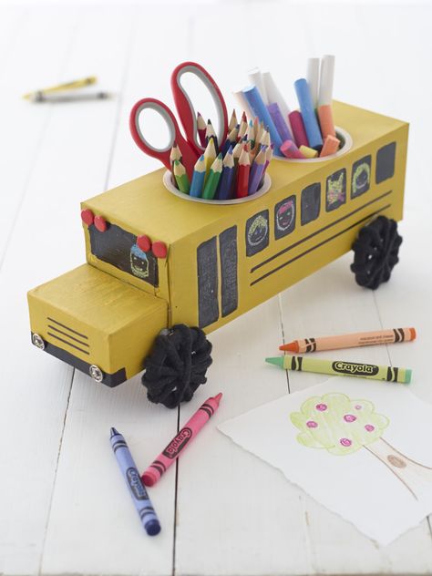 DIY School Bus Craft for a Kid's Desk Bus Crafts For Toddlers, School Bus Craft, Bus Craft, School Bus Crafts, Bus Crafts, Crafts For Toddlers, Diy School, Apartment Plants, Stick Crafts