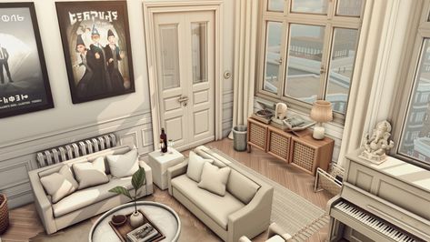 Simsphony — Vito’s dream apartment Hi, my fellow simmers! ♡... Ts4 Cc Apartment Furniture, Sims 4 City Living Apartments, Sims4 Apartment, Sims Living Room, Sims 4 Apartment Download, Sims 4 Apartment Layout, Sims Decoration, Sims 4 Cc Apartment, Apartment Sims 4