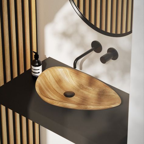 Here is one of the wooden washbasins designed by Image! Innovative, functional and shock resistant, this premium bathroom sink will add a touch of purity to your bathroom. Product: PS IM_WDEL342.

Visit www.pscbath.com for more new products or contact info@pscbath.com for information. #Wood #Bathroom #Sink #Washbasin #WoodenWashbasin #BathroomSink Wood Bathroom Sink, Wooden Washbasin, Wooden Sink, Washbasin Design, Wooden Counter, Wood Bathroom, European Design, Raw Wood, European Designs