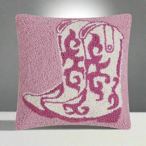 Who is getting the LAST pink cowgirl boots ???? 👢 💓 Hook Pillow, Pink Cowboy Boots, Pink Cowgirl Boots, Pink Cowboy, Hooked Pillow, Wool Textures, Pink Cowgirl, Hooked Wool, Cozy Pillow