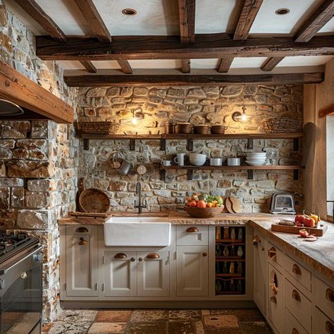 5+ Timeless Kitchen Backsplash Tile Ideas in Brown • 333+ Art Images Austin Stone Backsplash, Pebble Kitchen Backsplash, English Cottage Kitchen Backsplash, Cottagecore Kitchen Backsplash, Cobblestone Backsplash, Kitchen With Stone Wall, Stone Cottage Kitchen, Kitchen With Stone Backsplash, Rustic Kitchen Backsplash Ideas