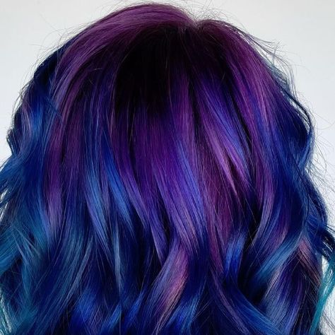 Dark Blue And Purple Hair Ombre, Tanzanite Hair Color, Dark Blue And Purple Hair, Galaxy Hair Color, Oil Slick Hair, Colorful Hairstyles, Purple Ombre Hair, Galaxy Hair, Cute Hair Colors