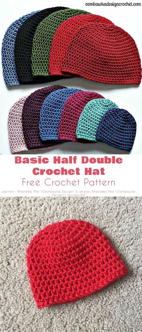 Crochet Half Double Crochet Hat, Crochet Double Brim Beanie, Half Double Crochet Hat Pattern Free, Crochet Beanie 3 Weight Yarn Free, Simple Crochet Hat Pattern, Half Double Crochet Beanie Pattern Free, Free Easy Crochet Hat Patterns, Basic Beanie Crochet Pattern Free, Single Crochet Beanie Pattern Free