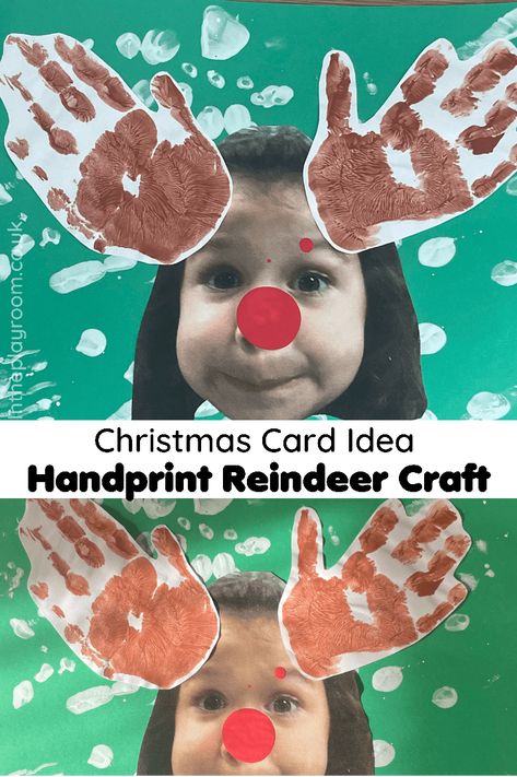 Reighndeer Crafts For Kids, Reindeer Craft Toddler, Pre K Reindeer Crafts, Rudolf Handprint Craft, Christmas Crafts Nursery, Reindeer Hand Print Craft, Handprint Reindeer Crafts For Kids, Toddler Holiday Card Ideas, Kids Christmas Crafts Preschool