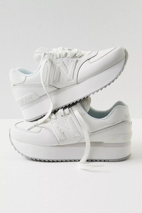 New Balance 574+ Sneakers | Free People Platform New Balance, Platform Outfit, New Balance 574 Sneakers, Platform Tennis Shoes, New Balance Outfit, New Balance White, N Logo, Fab Shoes, Balance Sneakers