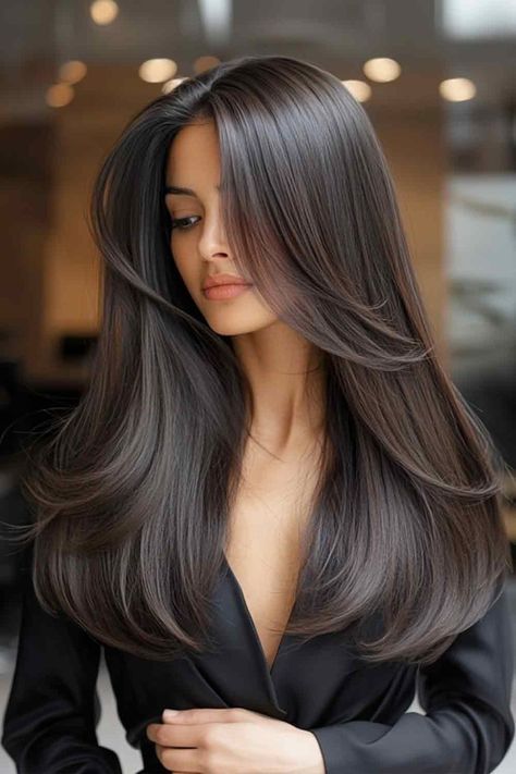 Straight Black Hair, Layered Haircuts For Medium Hair, Haircuts For Medium Hair, Haircuts Straight Hair, Sleek Ponytail, Haircuts For Long Hair, Long Straight Hair, Goddess Braids, Dark Brown Hair