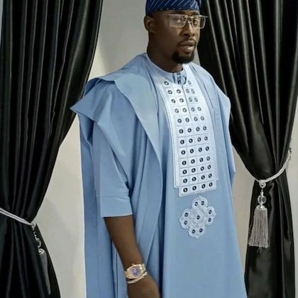 Blue Long Sleeve Agbada For Eid, Luxury Blue Traditional Agbada, Festive Embroidered Long Sleeve Agbada, Festive Long Sleeve Traditional Agbada, Agbada Designs For Men, Traditional Blue Long Sleeve Agbada, Agbada Design, Native Wears, Nigerian Men Fashion