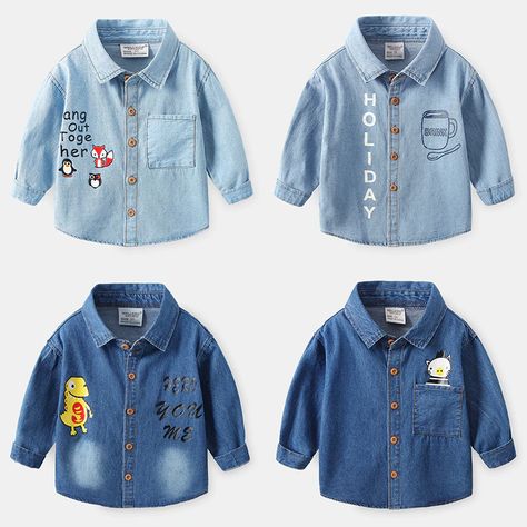 Kids Denim Shirt, Boys Denim Shirt, Kids Shirts Design, Kids Shirts Boys, Blue Denim Shirt, Baby Jeans, Denim Shirts, Boys Summer Outfits, Denim Blouse