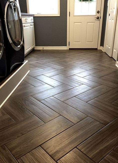 Faux Wood Tiles, Wood Tile Bathroom, درج السلم, Bathroom Tile Inspiration, Wood Floor Design, Herringbone Wood Floor, Laundry Room Flooring, Modern Bathroom Tile, Herringbone Wood