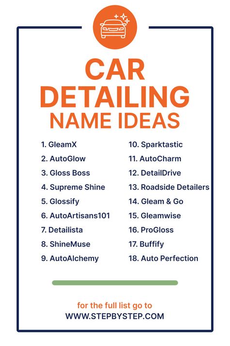 Shine your business with these sleek and catchy car detailing business name ideas! Perfect for attracting customers who love a spotless ride. Car Names Ideas, Car Detailing Business, Ideas Name, Detailing Business, Business Name Ideas, Great Names, Name Ideas, Business Problems, Name Generator