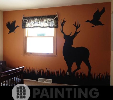 silhouette murals | Hunting Silhouette Mural! Boys Hunting Bedroom, Boys Hunting Room, Hunting Themed Bedroom, Hunting Bedroom, Hunting Silhouette, Studio Mural, Hunter Bedroom, Camo Bedroom, Camo Rooms