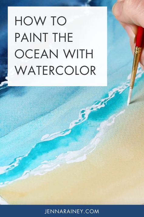 Watercolor Ocean Waves Tutorial, How To Paint Ocean Watercolor, Watercolor Sea Landscape, Water Colour Sea Landscape, Watercolor Art For Beginners Ocean, How To Draw Water With Watercolor, Watercolor Paintings Ocean Beach Scenes, How To Paint Waves Watercolor, How To Frame Watercolor Paintings