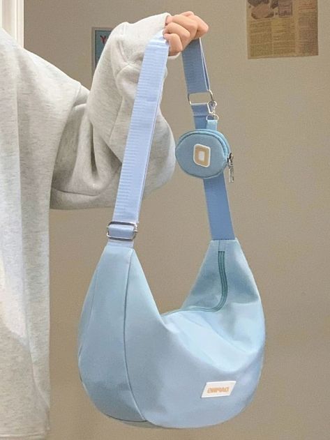 Blue Macaron, Tas Denim, Crossbody Bag Outfit, Stylish School Bags, Blue Handbag, Kawaii Bags, My Style Bags, Tas Bahu, Aesthetic Bags