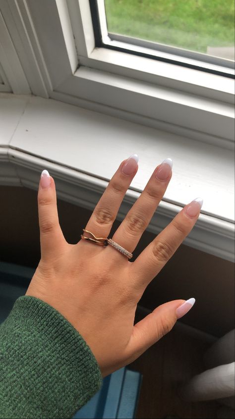 School Friendly Nails, Cute Simple Back To School Nails, Bridesmaid Nails Acrylic, White French Tip Almond Nails, White French Tip Nails Almond, White French Tip Almond, Girl Maintenance, Tip Almond Nails, French Tip Almond Nails