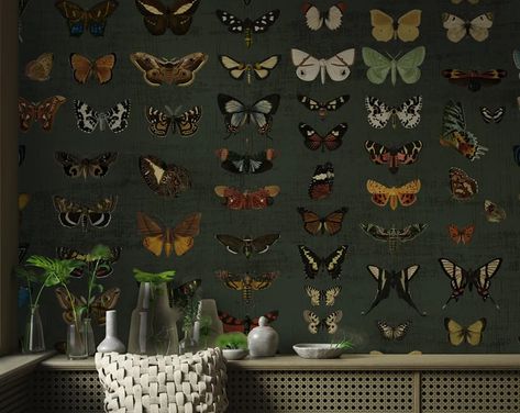 WallpaperPeakShop - Etsy Green Wallpaper Living Room, Small Bathroom Wallpaper, Eclectic Wallpaper, Dark Green Wallpaper, College Stuff, Temporary Wallpaper, Wallpaper Dark, Botanical Wallpaper, Wallpaper Peel And Stick