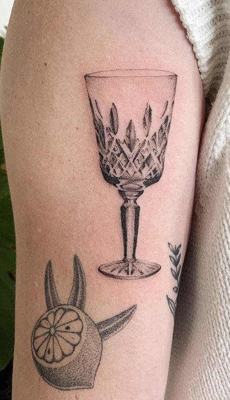 Crystal Glass Tattoo, Glass Cup Tattoo, Vintage Glass Tattoo, Decanter Tattoo, Glass Vase Tattoo, Liquor Tattoo, Glass Of Wine Tattoo, Champagne Glass Tattoo, Goblet Tattoo