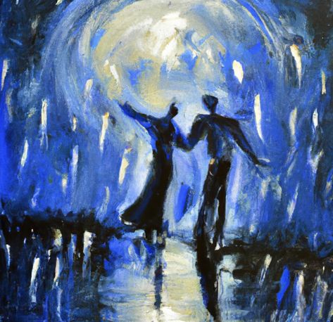 paintings Kiss In The Rain Art, Slow Dancing In The Rain Aesthetic, Art About Love You Cant Have, Two People Dancing Painting, Romance Painting Easy, Soul Touching Art, Love In Paintings, Two People Painting, Soulmates Painting