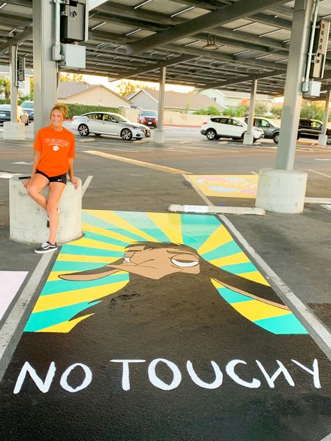 Tennis Parking Spot Painting, Ratatouille Senior Parking Spot, Sports Parking Spot Painting, Stitch Senior Parking Spot, Parking Spot Painting For Teachers, Senior Parking Spit Ideas, Scooby Doo Senior Parking Spot, Cute Senior Parking Spot Ideas Funny, Senior Parking Spot Painting Funny