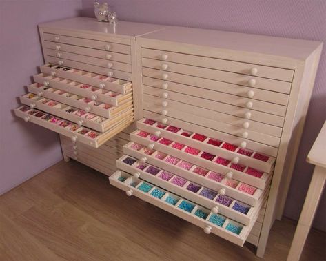 Furniture Storage Ideas, Craft Storage Cabinets, Storage Ideas Diy, Furniture With Storage, Art Supplies Storage, Sewing Room Design, Dream Craft Room, Craft Room Design, Bead Storage