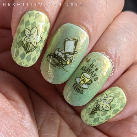 Mad Hatter's Tea Party - Alice in Wonderland Nail Art - Hermit Werds Alice In Wonderland Nails Simple, Mad Hatter Nails, Alice In Wonderland Nail Art, Alice Nails, Wonderland Nail Art, Original Alice In Wonderland, Alice In Wonderland Nails, Wonderland Nails, Alice In Wonderland Illustrations