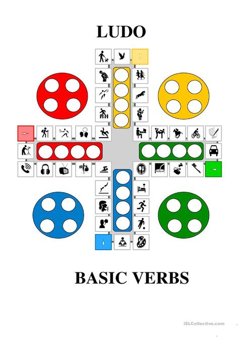 Ludo - basic verbs - English ESL Worksheets for distance learning and physical classrooms Esl Board Games, Verbs Vocabulary, Verbs Activities, Grammar Games, English Activities For Kids, English Grammar Worksheets, English Games, Vocabulary Games, Action Verbs