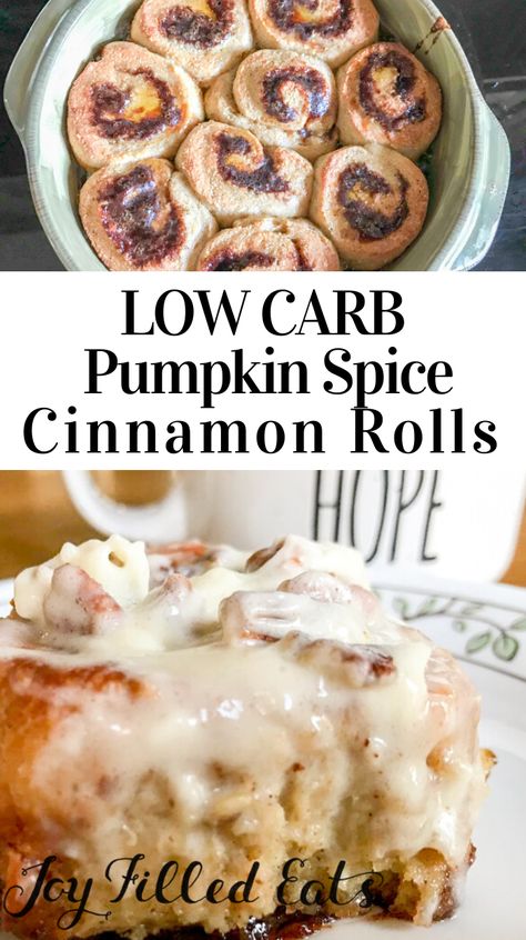 - these Cinnamon Rolls are the perfect fall (or year-round) healthy treat. With fragrant pumpkin spice, fluffy dough, and cream cheese icing they will be a staple for your kitchen! #lowcarb #lowcarbrecipes #lowcarbdiet #keto #ketorecipes #ketodiet #thm #trimhealthymama #glutenfree #grainfree #glutenfreerecipes #recipes #desserts #dessertrecipes #ketodessert #lowcarbdessert #sugarfree #brunch Pumpkin Spice Cinnamon Rolls, Keto Breakfasts, Keto Cinnamon Rolls, Joy Filled Eats, Thm Desserts, Low Carb Dessert, Healthy Treat, Thm Recipes, Cream Cheese Icing