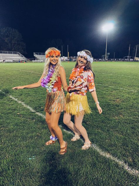 Hawaii Theme Football Game Outfit, Tropical Homecoming Theme Outfits, Hawiann Theme Outfits, Hawian Theme Football Games, Hawaiin Day Spirit Day, Hawaiian Student Section, Hawaiian Night Outfit Football, Hawaiin Theme Outfit Football Game, Tropical Football Theme