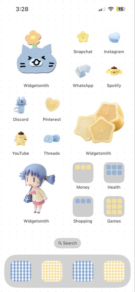 Yellow And Blue Homescreen, Bluey Homescreen Layout, Pastel Blue And Yellow Wallpaper, Yellow Ios Homescreen, Yellow Homescreen Ideas, Phone Inspiration Blue, Yellow Home Screen Ideas, Blue And Yellow Widgets, White And Blue Homescreen