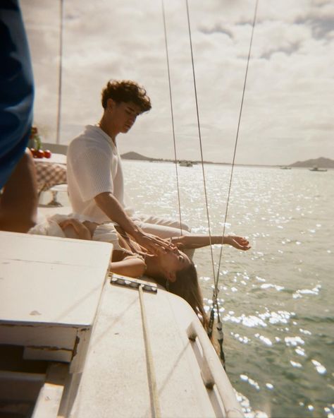 Imagine a little European twist while sailing in Hawaii with the love of your life ☕️⛵️🚬🌞 For @thestorytellingclub — Hosted/planned by @_jennayork & me Couple @mari_michelle_ @wyattsantilena Dress @tatum_roach_the_label Jewelry @saint_helena_jewelry Shot on digital & film 🎞️ Keywords: O’ahu photographer, couples photoshoot, storytelling photography, Hawaii photographer, elopement photographer, sailing photos, wedding photographer, couples inspo, Pinterest inspo, California photograp... Boat Couple Photoshoot, Couple On Boat, Couple On A Boat, Photoshoot Storytelling, Romantic Scenes Relationships, Saint Helena, Boat Wedding, Romantic Photoshoot, Hawaii Photographer