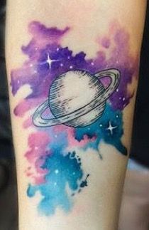 Flowers And Galaxy Tattoo, Thigh Galaxy Tattoo, Watercolor Space Tattoo, Women Lion Tattoo, Galaxy Tattoo Ideas, Grandad Tattoo, Lion Tattoo For Women, Mum Tattoos, Tattoo Ideas Feminine