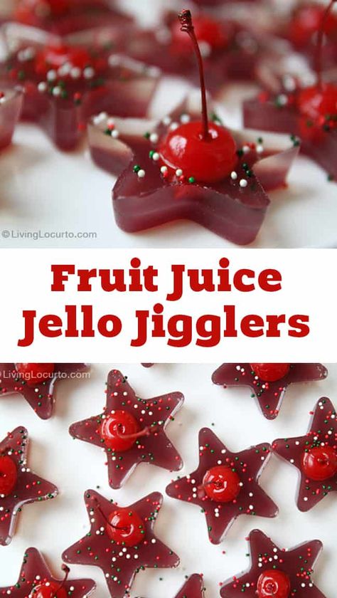 Fruit Juice Cherry Jello Jigglers are great for both kids and adults! Homemade jello shots are a fun party recipe idea. Kids Jello Shots, Frozen Party Snacks, Finger Jello, Homemade Jello, Kids Cooking Party, Jello Jigglers, Christmas Jello Shots, Christmas Desserts Party, Fruit Juice Recipes