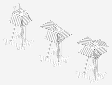 The Wild Thing is a creature-like cabin on stilts Mechanical Architecture, Floating Sauna, Cabin On Stilts, Urban Camping, Landscape Architecture Diagram, Eco Lodges, Urban Housing, Wild Flower Meadow, Nosara