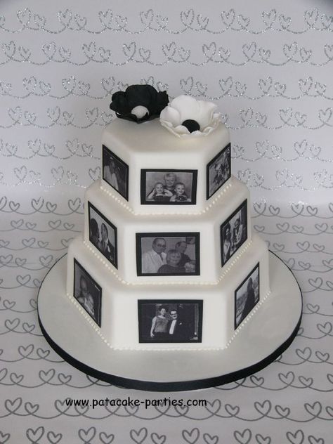 Alternative Wedding Cakes, Black And White Wedding Cake, Wedding Cake Alternatives, 40th Wedding Anniversary, Cool Wedding Cakes, White Wedding Cake, 50th Wedding Anniversary, Anniversary Cake, Photo Cake