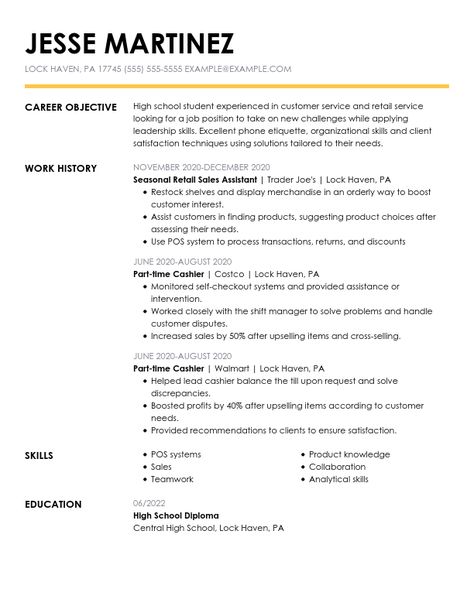 High School Student Resume Template & How-to Guide | JobHero High School Student Resume, College Student Resume, High School Resume Template, High School Resume, School Resume, First Resume, College Resume, Chronological Resume, Basic Resume